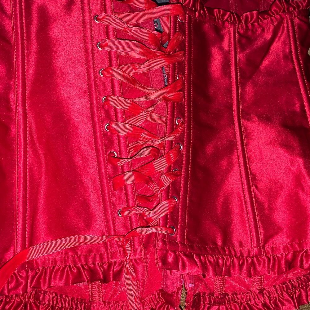 Rare Victorias Secret Satin Babydoll Red Corset Lace Up Strapless Medium Vintage - Picture 7 of 8